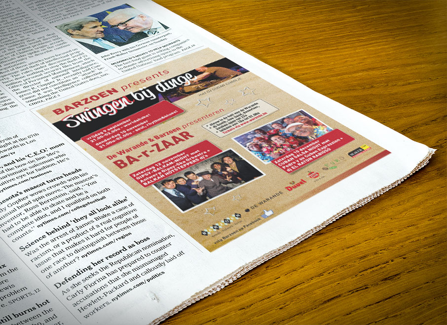 ontwerp advertentie voor barzoen, cultuurcafé van de warande turnhout